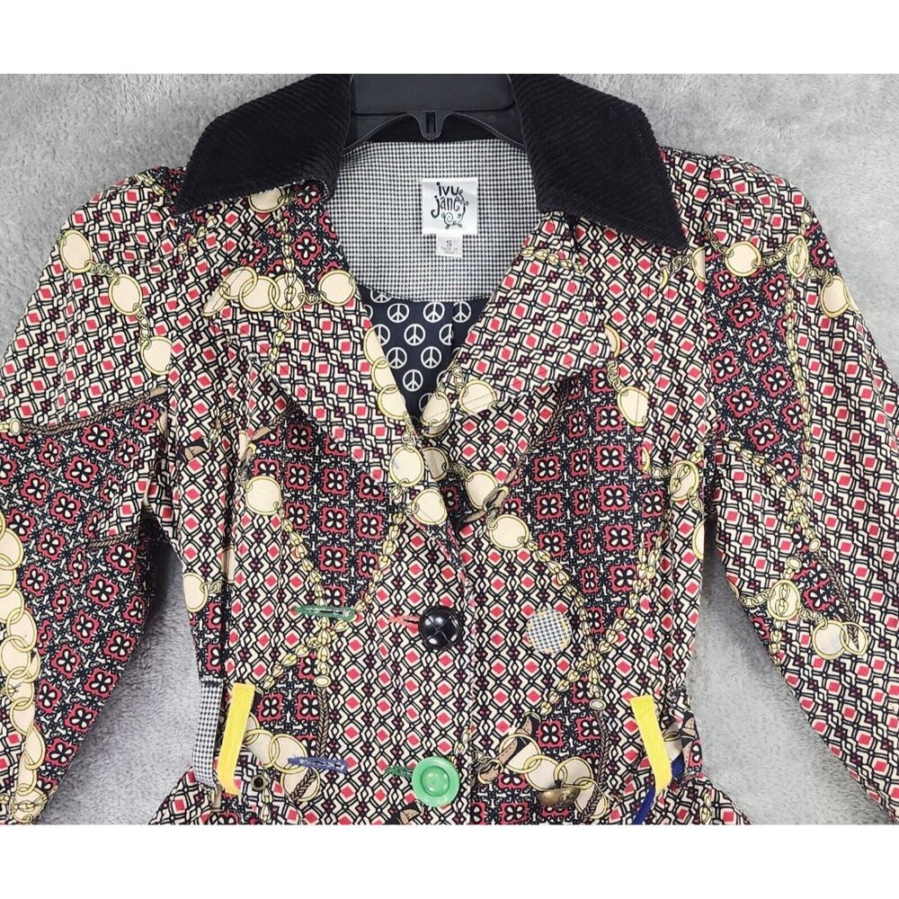 Ivy Jane Jacket Womens Small Multicolor Retro Button Front Belted Long Sleeve - Picture 7 of 12